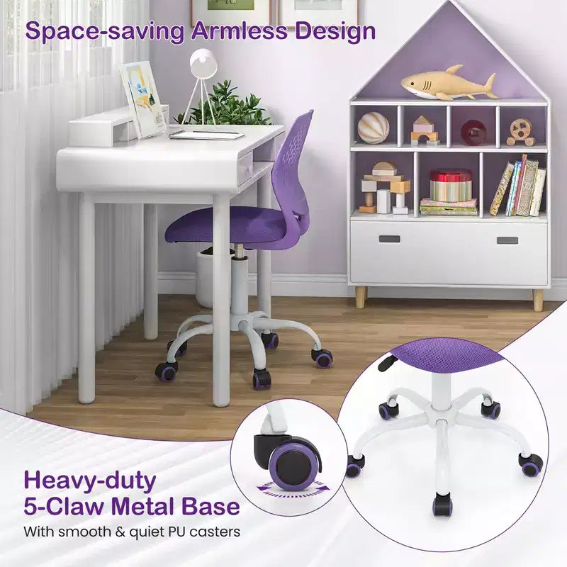 Costway Sedia Scrivania per Bambini Girevole Ergonomica in Rete Traspirante Altezza Regolabile Rosa/Blu/Turchese/Viola/Grigio/Verde Chiaro