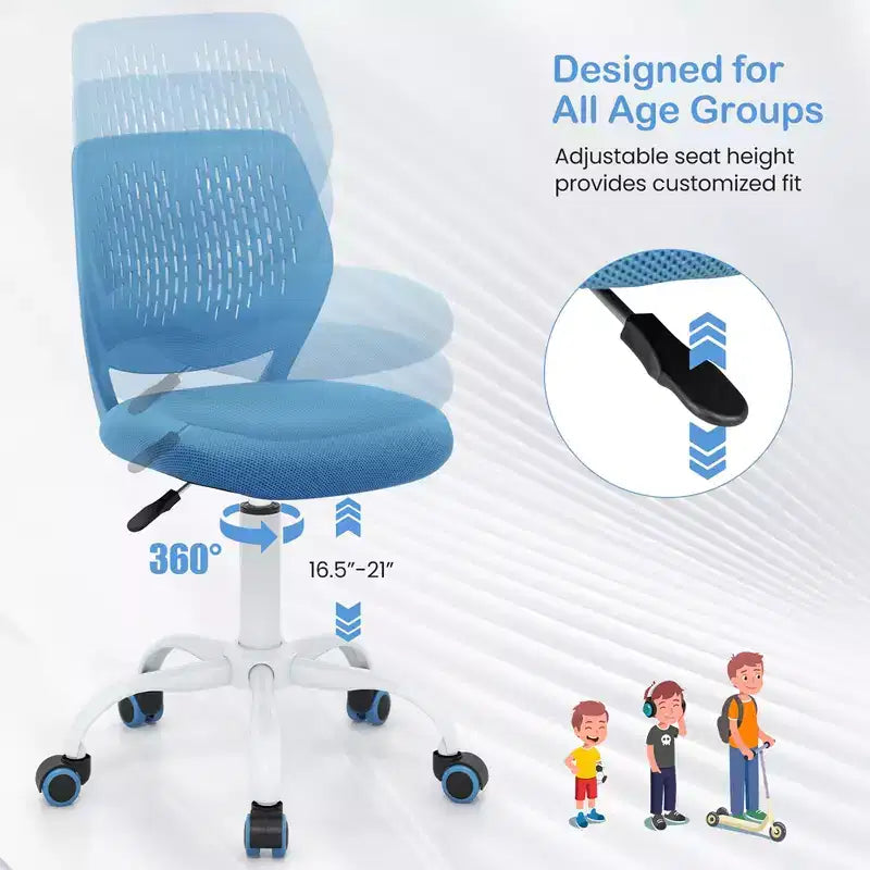 Costway Sedia Scrivania per Bambini Girevole Ergonomica in Rete Traspirante Altezza Regolabile Rosa/Blu/Turchese/Viola/Grigio/Verde Chiaro