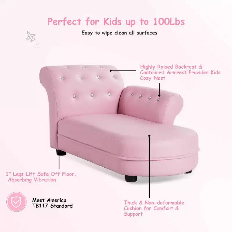 Costway Divano Lettino per Bambini Rosa Sedia con Braccioli Poltrona Rilassante Divano Salotto Camera da Letto