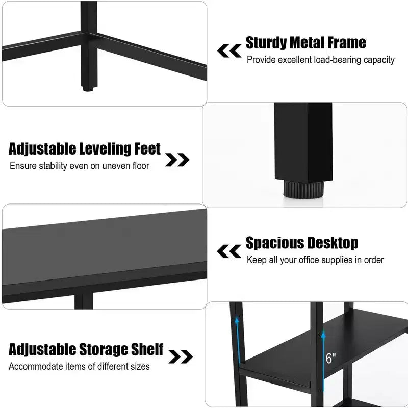 Scrivania per computer Costway da 119 cm, tavolo da ufficio/studio, postazione di lavoro domestica con ripiano regolabile, nero rustico/caffè/marrone