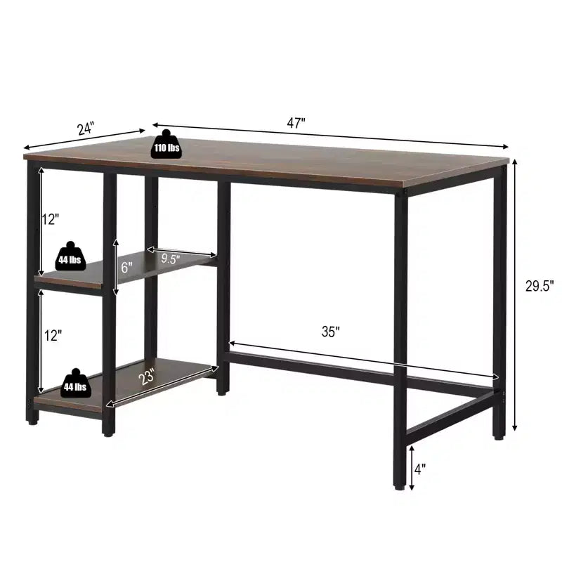 Scrivania per computer Costway da 119 cm, tavolo da ufficio/studio, postazione di lavoro domestica con ripiano regolabile, nero rustico/caffè/marrone