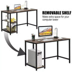 Scrivania per computer Costway da 119 cm, tavolo da ufficio/studio, postazione di lavoro domestica con ripiano regolabile, nero rustico/caffè/marrone