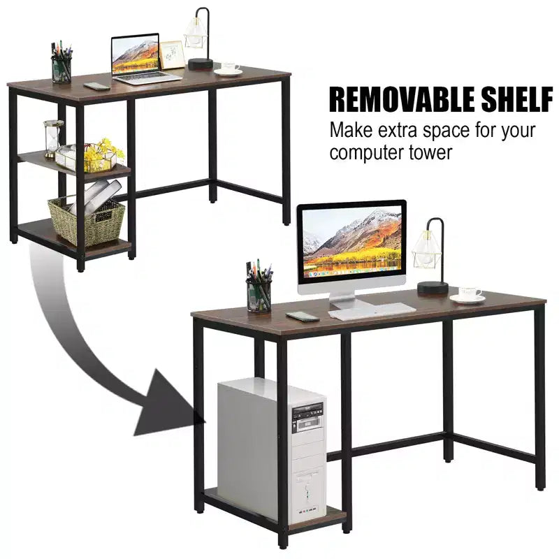 Scrivania per computer Costway da 119 cm, tavolo da ufficio/studio, postazione di lavoro domestica con ripiano regolabile, nero rustico/caffè/marrone