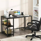 Scrivania per computer Costway da 119 cm, tavolo da ufficio/studio, postazione di lavoro domestica con ripiano regolabile, nero rustico/caffè/marrone