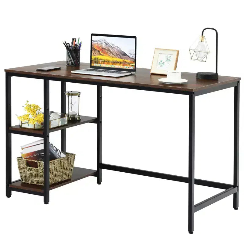 Scrivania per computer Costway da 119 cm, tavolo da ufficio/studio, postazione di lavoro domestica con ripiano regolabile, nero rustico/caffè/marrone