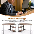 Scrivania per computer Costway da 119 cm, tavolo da ufficio/studio, postazione di lavoro domestica con ripiano regolabile, nero rustico/caffè/marrone
