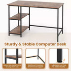 Scrivania per computer Costway da 119 cm, tavolo da ufficio/studio, postazione di lavoro domestica con ripiano regolabile, nero rustico/caffè/marrone