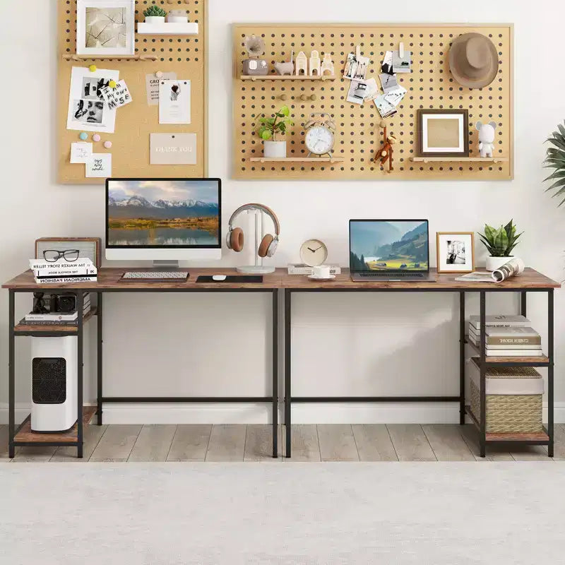 Scrivania per computer Costway da 119 cm, tavolo da ufficio/studio, postazione di lavoro domestica con ripiano regolabile, nero rustico/caffè/marrone