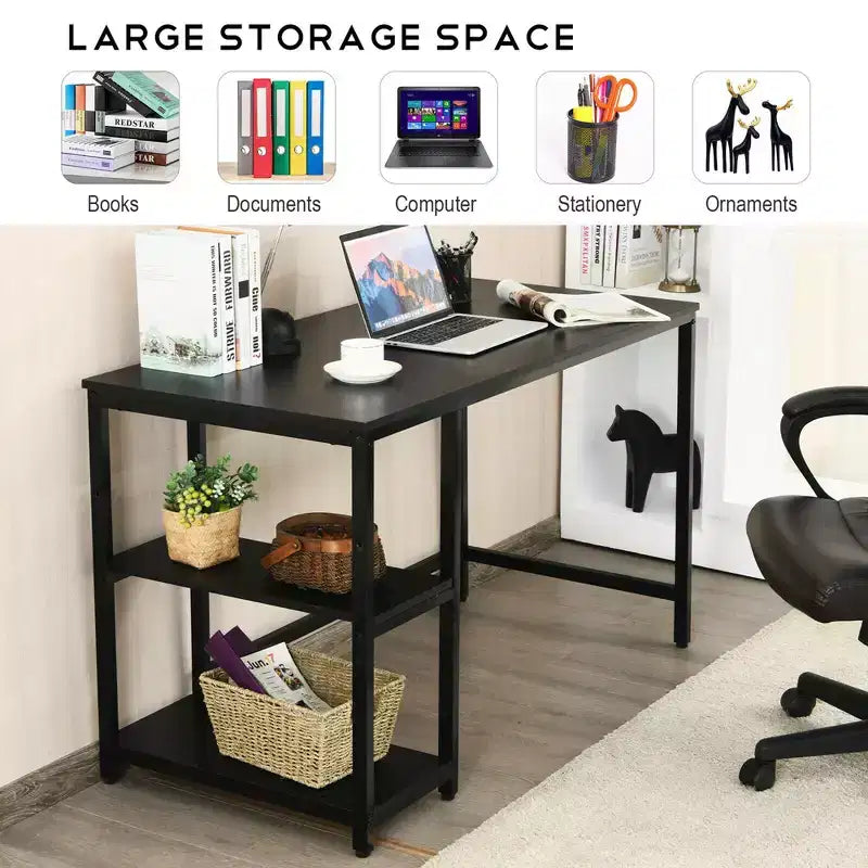 Scrivania per computer Costway da 119 cm, tavolo da ufficio/studio, postazione di lavoro domestica con ripiano regolabile, nero rustico/caffè/marrone
