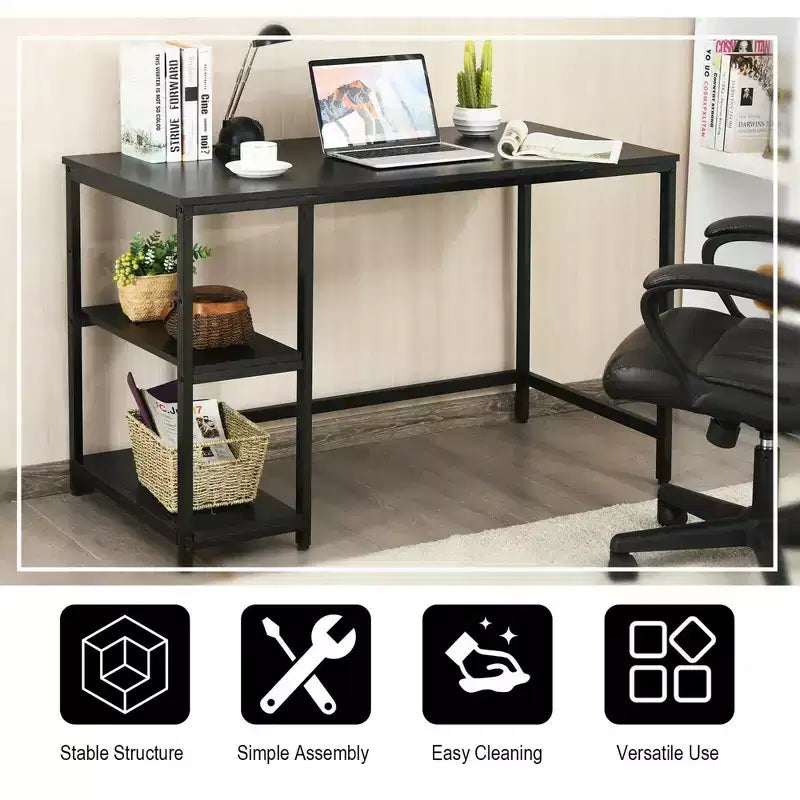 Scrivania per computer Costway da 119 cm, tavolo da ufficio/studio, postazione di lavoro domestica con ripiano regolabile, nero rustico/caffè/marrone