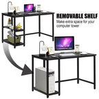 Scrivania per computer Costway da 119 cm, tavolo da ufficio/studio, postazione di lavoro domestica con ripiano regolabile, nero rustico/caffè/marrone