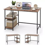 Scrivania per computer Costway da 119 cm, tavolo da ufficio/studio, postazione di lavoro domestica con ripiano regolabile, nero rustico/caffè/marrone
