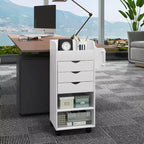 Carrello portaoggetti artigianale su ruote Costway, carrello multiuso in legno con 3 cassetti, 3 ripiani e vani, 2 tasselli in legno