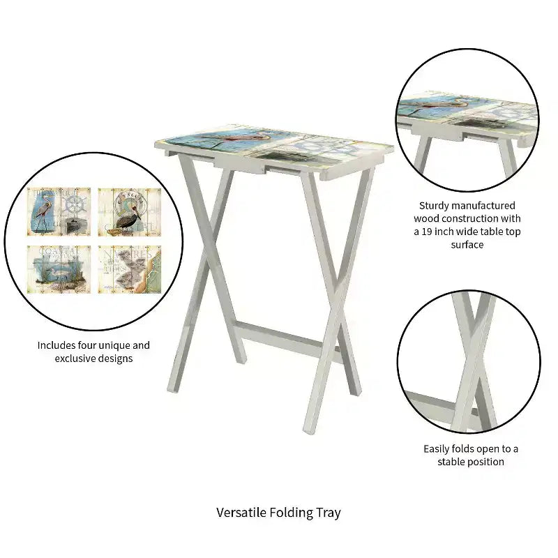 Vassoio TV Evergreen (4 pz) con supporto, Uccelli marini