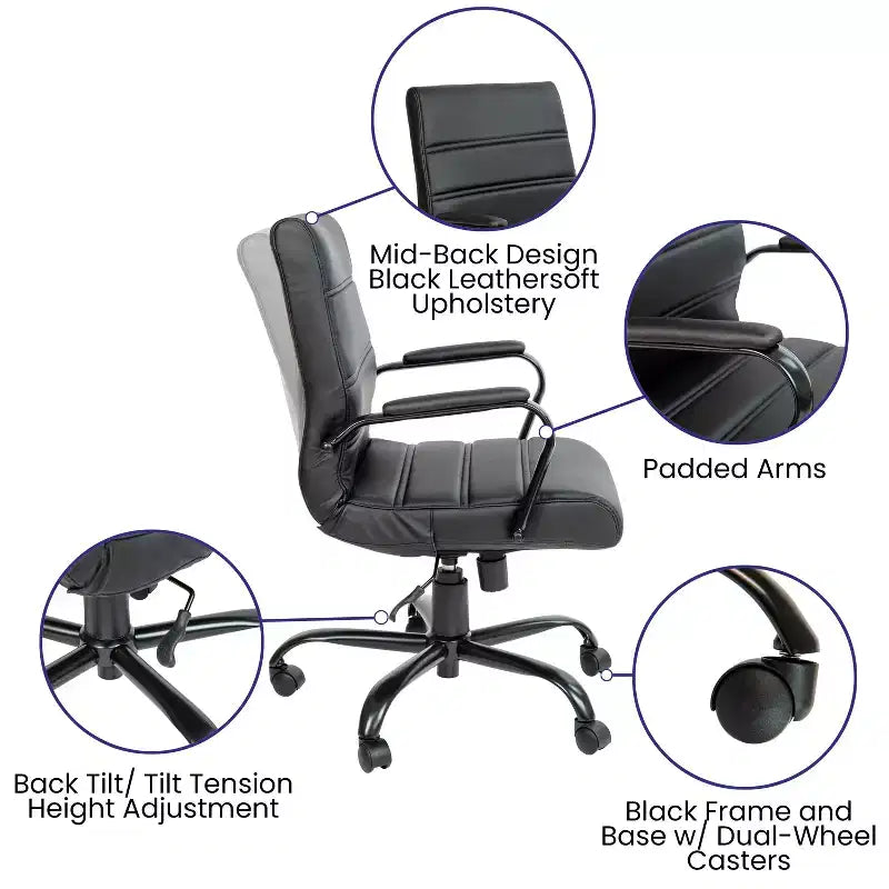 Sedia da ufficio contemporanea Merrick Lane Mid-Back con braccioli imbottiti