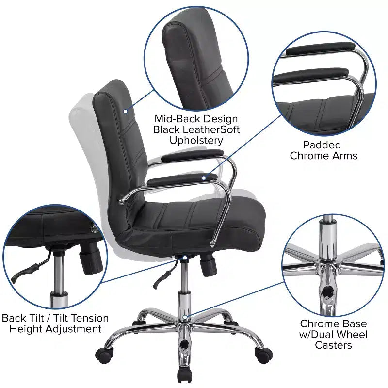Sedia da ufficio contemporanea Merrick Lane Mid-Back con braccioli imbottiti