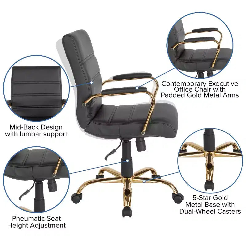 Sedia da ufficio contemporanea Merrick Lane Mid-Back con braccioli imbottiti