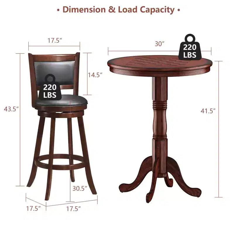 Costway Set da 5 Pezzi Tavolo da Pub Tavolo Tondo Altezza Bar da 30'' e 4 Sgabelli Girevoli da Bar