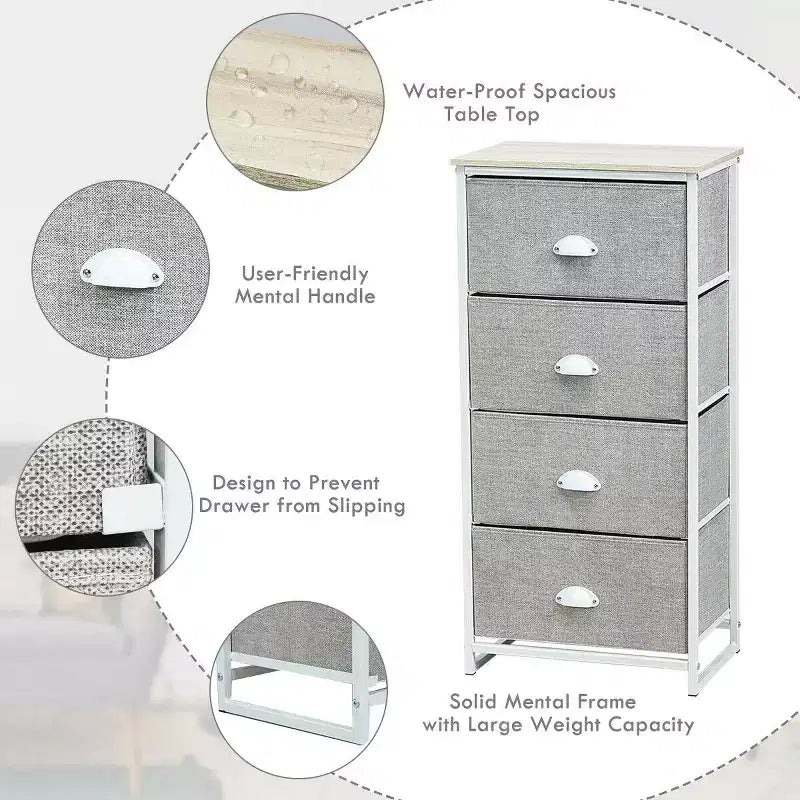 Costway Cassettiera con 4 Cassetti Mobile Contenitore Tavolino Comodino Arredamento per la Casa