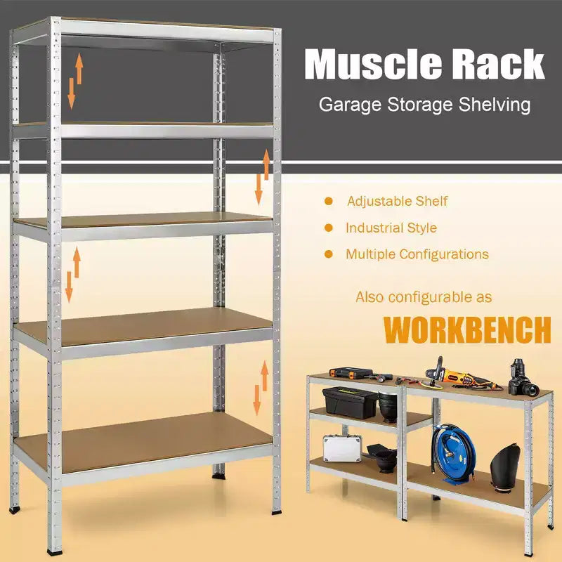 Costway 3 PEZZI Scaffale Garage 5 Ripiani 72'' in Acciaio Resistente Regolabile Argento/Blu