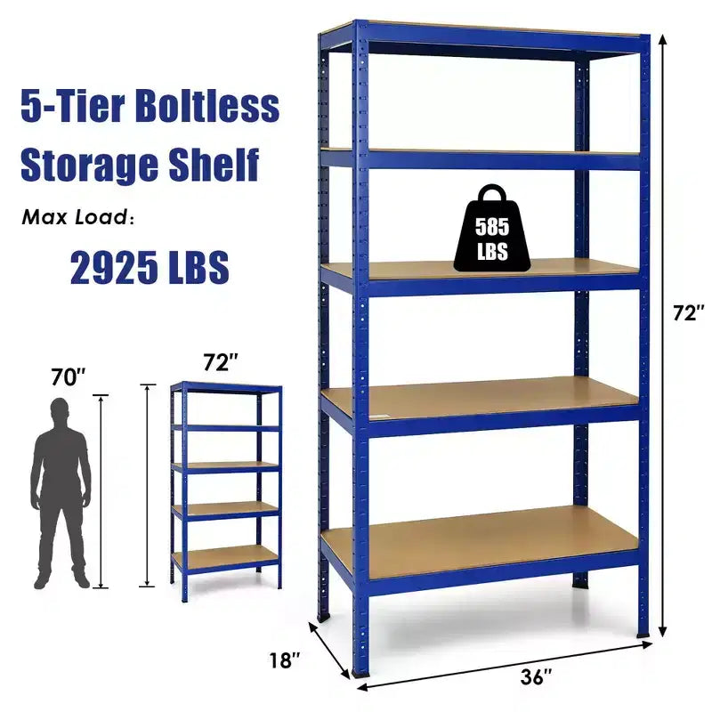 Costway 3 PEZZI Scaffale Garage 5 Ripiani 72'' in Acciaio Resistente Regolabile Argento/Blu