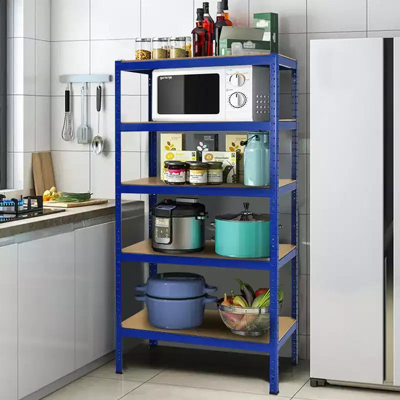 Costway 3 PEZZI Scaffale Garage 5 Ripiani 72'' in Acciaio Resistente Regolabile Argento/Blu