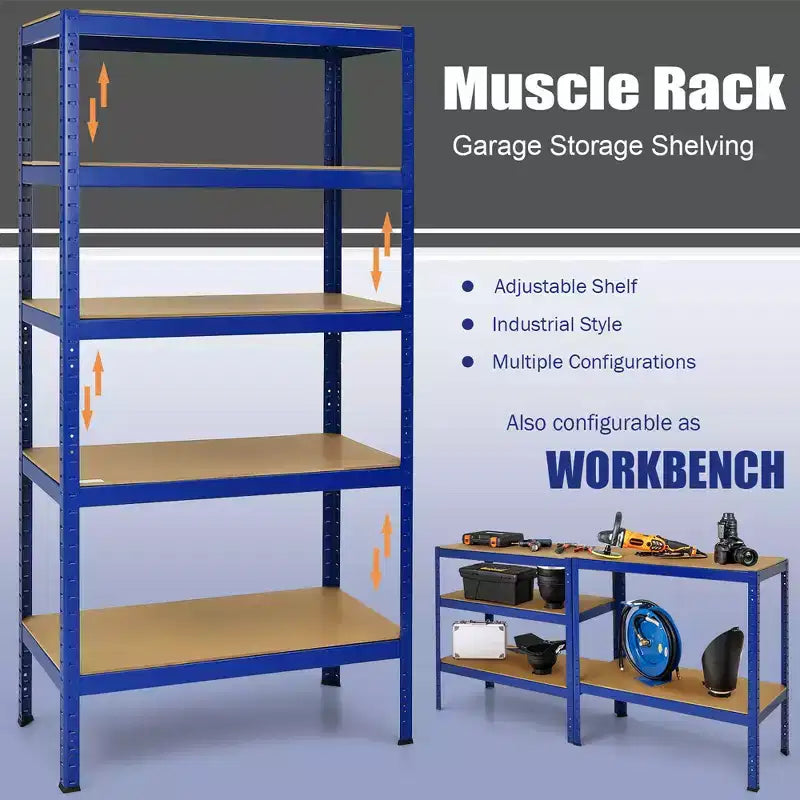 Costway 3 PEZZI Scaffale Garage 5 Ripiani 72'' in Acciaio Resistente Regolabile Argento/Blu
