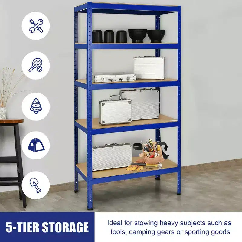 Costway 3 PEZZI Scaffale Garage 5 Ripiani 72'' in Acciaio Resistente Regolabile Argento/Blu