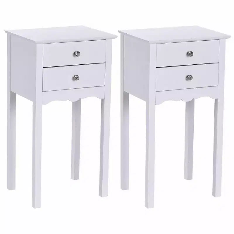 Costway 2 PCS Side Table End Accent Table Night Stand W/ 2 Drawers White
