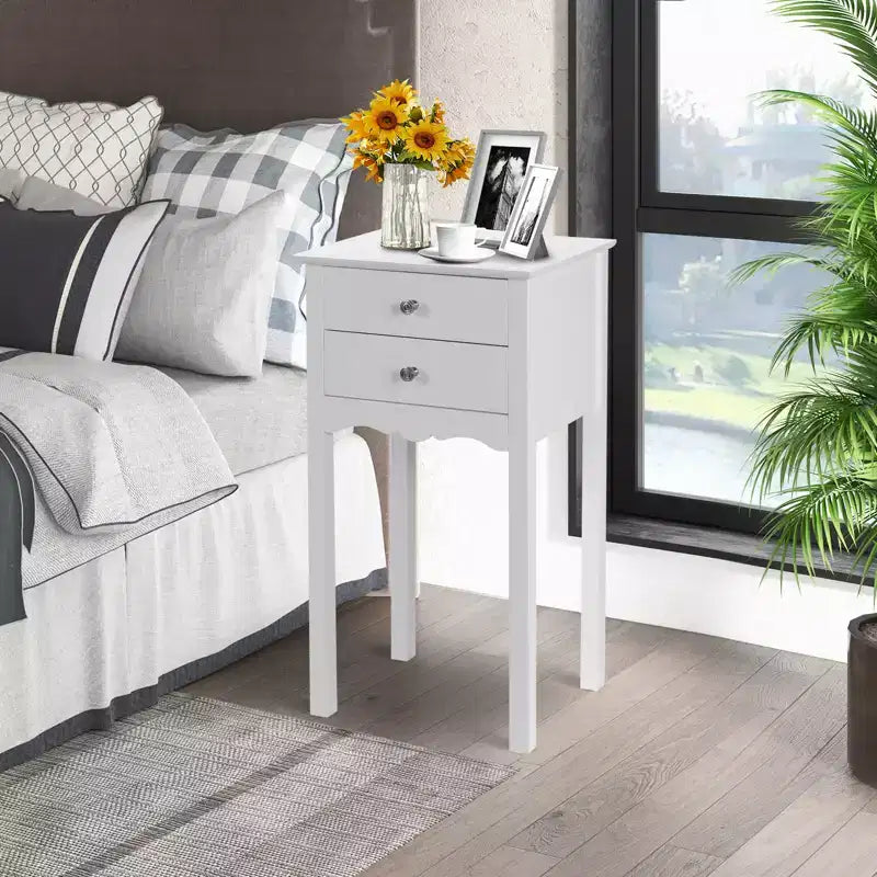 Costway 2 comodini tavolino d'appoggio con 2 cassetti bianco
