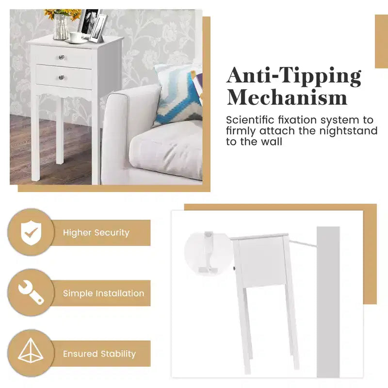 Costway 2 comodini tavolino d'appoggio con 2 cassetti bianco
