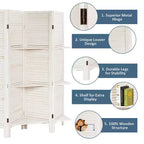 Costway Divisorio Pieghevole a 4 Pannelli con 3 Ripiani Espositivi, 170 cm di Altezza, Bianco Naturale