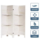 Costway Divisorio Pieghevole a 4 Pannelli con 3 Ripiani Espositivi, 170 cm di Altezza, Bianco Naturale