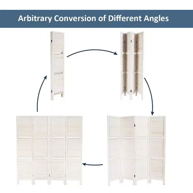 Costway Divisorio Pieghevole a 4 Pannelli con 3 Ripiani Espositivi, 170 cm di Altezza, Bianco Naturale