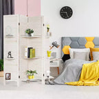 Costway Divisorio Pieghevole a 4 Pannelli con 3 Ripiani Espositivi, 170 cm di Altezza, Bianco Naturale