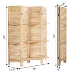 Costway Divisorio Pieghevole a 4 Pannelli con 3 Ripiani Espositivi, 170 cm di Altezza, Bianco Naturale
