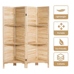 Costway Divisorio Pieghevole a 4 Pannelli con 3 Ripiani Espositivi, 170 cm di Altezza, Bianco Naturale