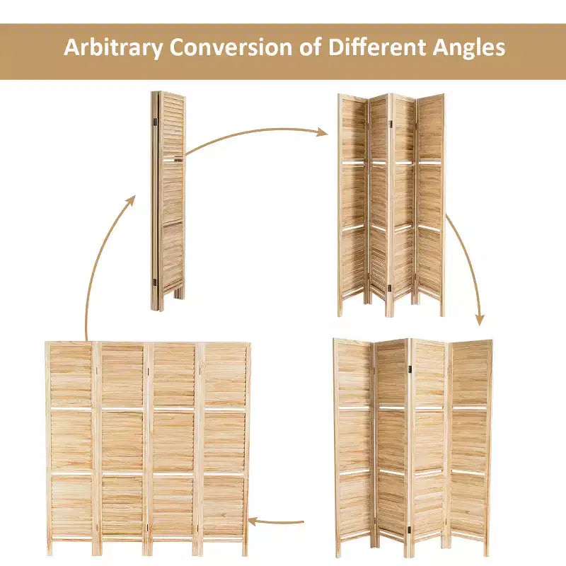 Costway Divisorio Pieghevole a 4 Pannelli con 3 Ripiani Espositivi, 170 cm di Altezza, Bianco Naturale