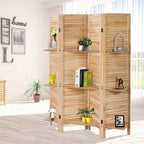 Costway Divisorio Pieghevole a 4 Pannelli con 3 Ripiani Espositivi, 170 cm di Altezza, Bianco Naturale