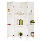 Costway Divisorio Pieghevole a 4 Pannelli con 3 Ripiani Espositivi, 170 cm di Altezza, Bianco Naturale