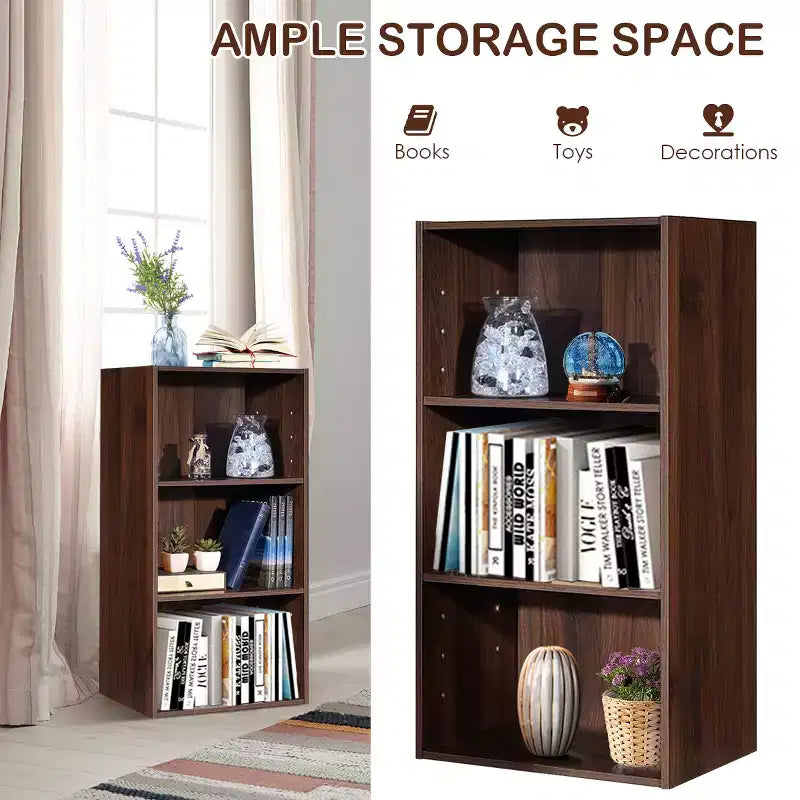 Costway 2 pz Scaffale aperto a 3 livelli Libreria multifunzionale Armadietto espositivo noce