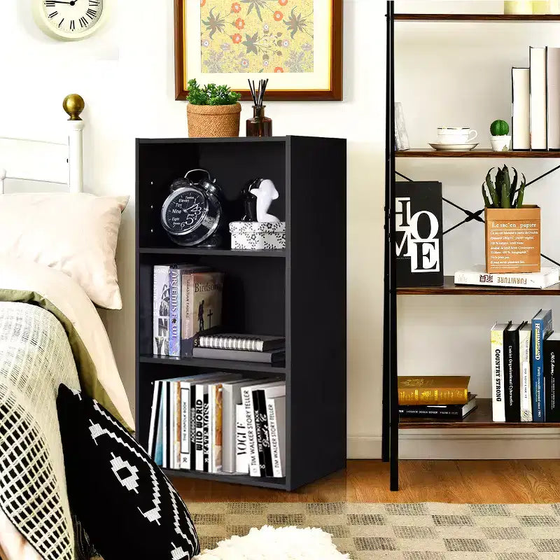 Costway Libreria a Giorno a 3 Ripiani, Mobile Contenitore Multifunzionale, Nero, 2 Pezzi