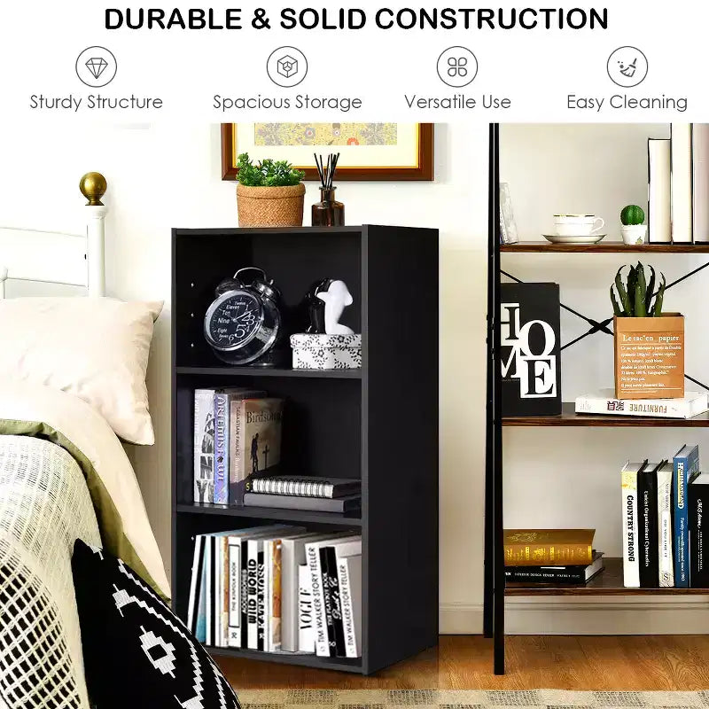 Costway Libreria a Giorno a 3 Ripiani, Mobile Contenitore Multifunzionale, Nero, 2 Pezzi