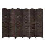 Costway Paravento Divisorio a 6 Pannelli 1.8m in Fibra Intrecciata Pieghevole per Privacy Marrone/Nero