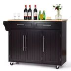 Carrello da cucina Costway con piano in legno, mobiletto portaoggetti su ruote con portacoltelli, BiancoMarrone
