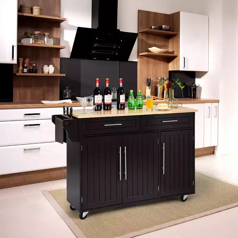 Carrello da cucina Costway con piano in legno, mobiletto portaoggetti su ruote con portacoltelli, BiancoMarrone