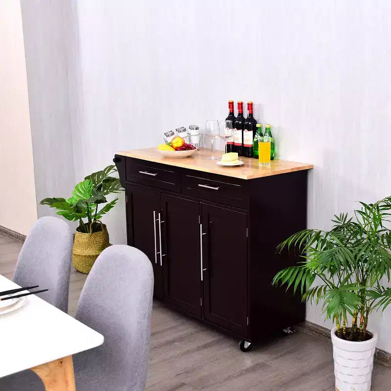 Carrello da cucina Costway con piano in legno, mobiletto portaoggetti su ruote con portacoltelli, BiancoMarrone