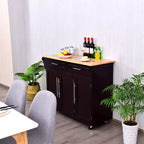 Carrello da cucina Costway con piano in legno, mobiletto portaoggetti su ruote con portacoltelli, BiancoMarrone