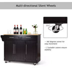 Carrello da cucina Costway con piano in legno, mobiletto portaoggetti su ruote con portacoltelli, BiancoMarrone