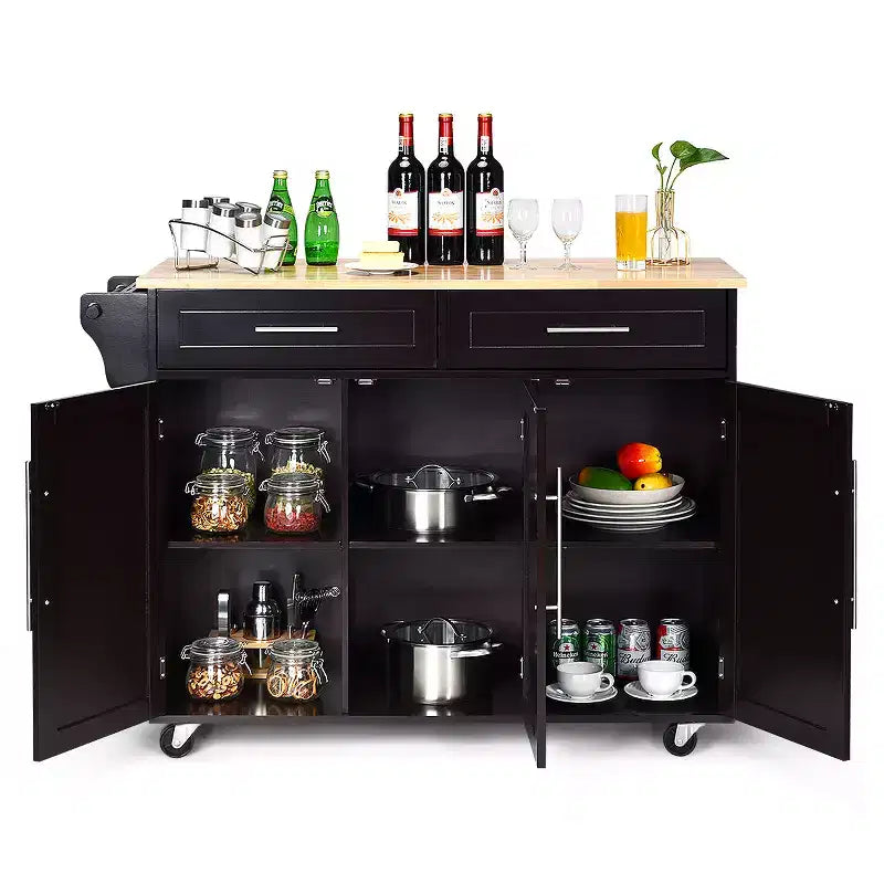 Carrello da cucina Costway con piano in legno, mobiletto portaoggetti su ruote con portacoltelli, BiancoMarrone